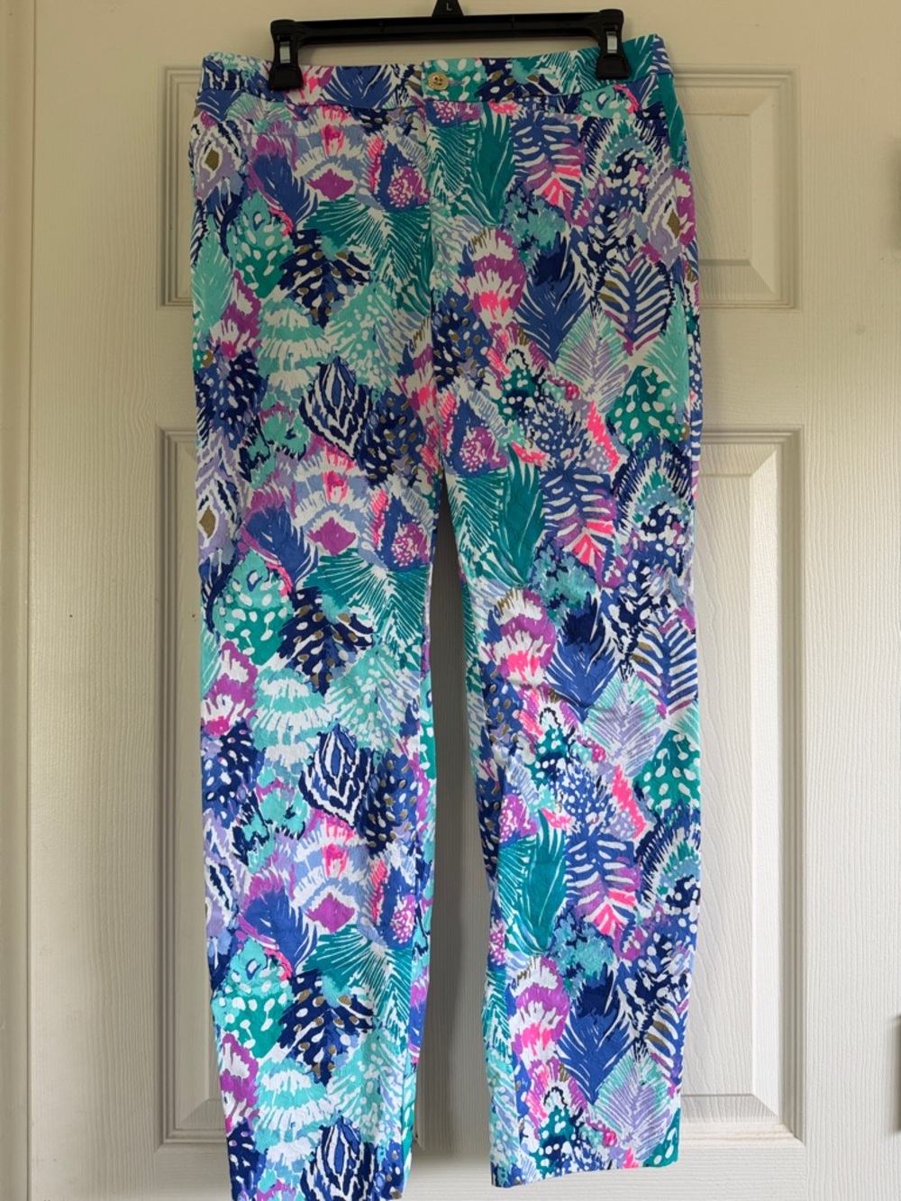 Lilly Pulitzer Girls Vibrant Tropical Print Leggings - Turquoise, Navy & Pink